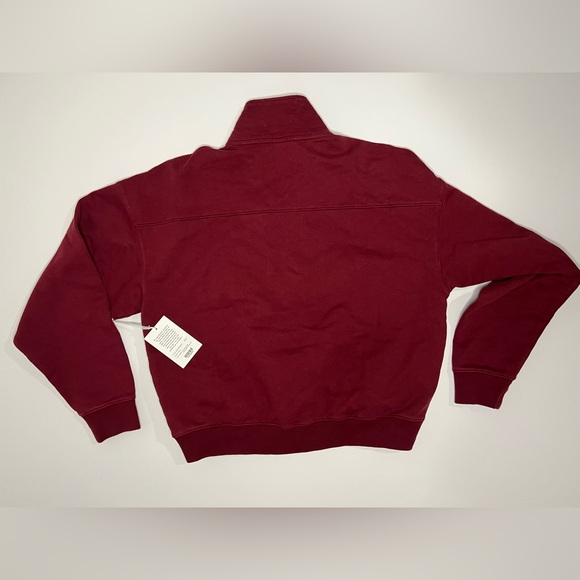 New with tags Sporty & Rich The Carlyle Script Quarter Zip - Merlot/White - Picture 7 of 7